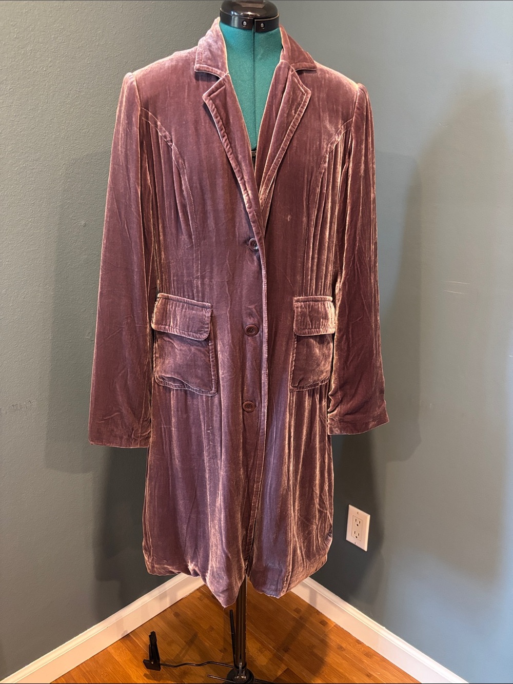 Garnet Hill Mauve Velvet Long Trench Coat